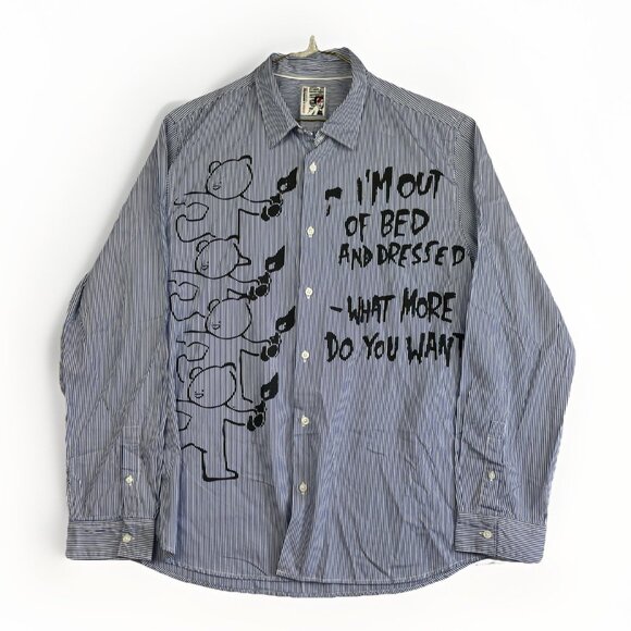 Guess x Brandalised x Banksy Stripe Button Up Out Of Bed Shirt Graffiti Read* - Picture 1 of 16